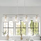 Osimir 4-Light Brushed Nickel Kitchen Island Lighting, Modern Linear Dining Room Chandelier Light Fixtures with Clear Glass a