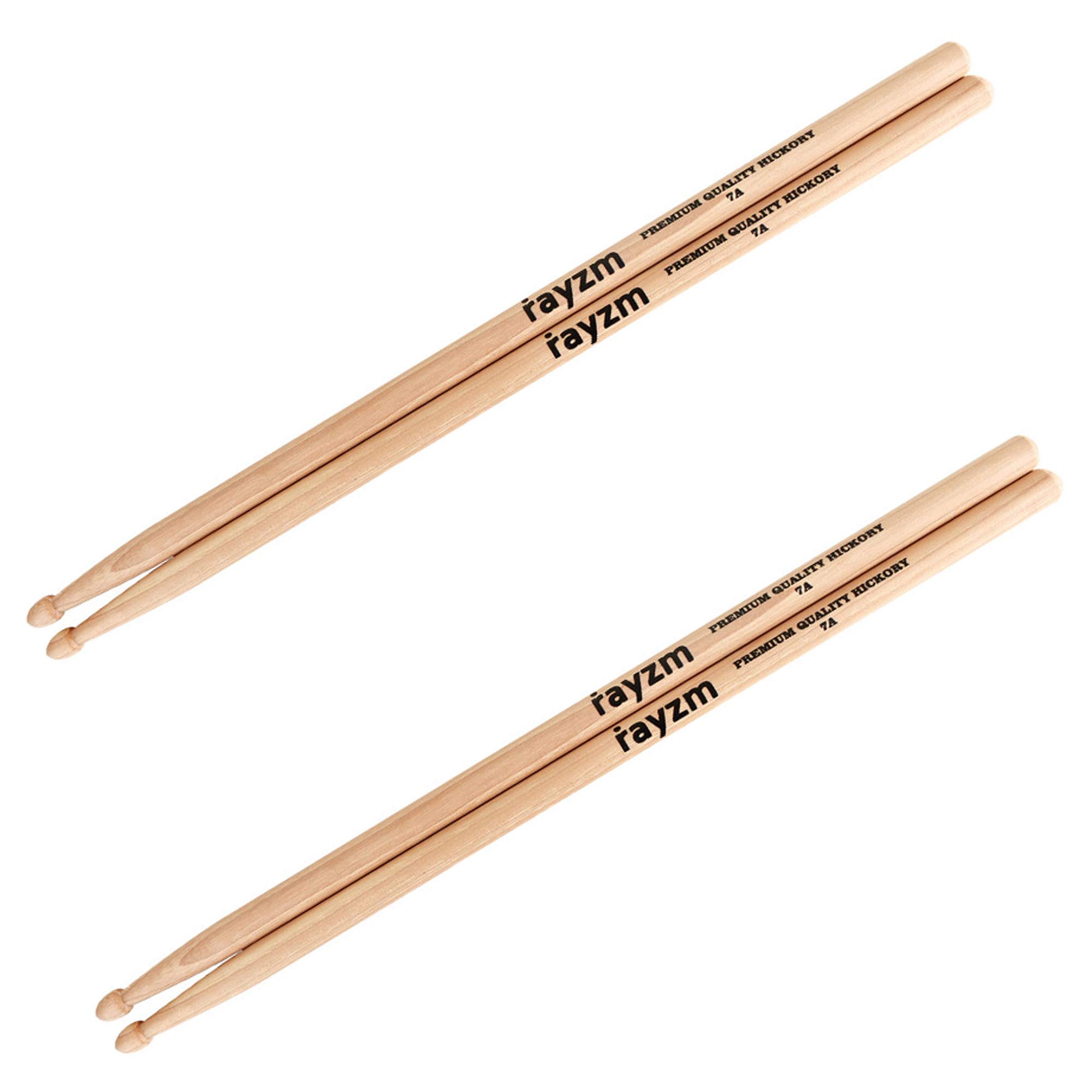 rayzm Drum Sticks 7A, Solid American Hickory Drumsticks/Beater Sticks, Wood Tips
