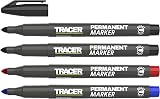 Tracer Permanent Marker Kit 1-2mm Bullet Point 4‑Marker Set Black Red Blue