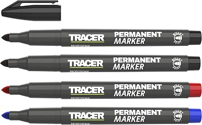Tracer Permanent Marker Kit 1-2mm Bullet Point 4‑Marker Set Black Red Blue