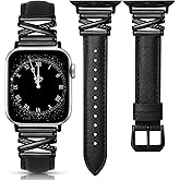 Minyee Leather Band Compatible with Apple Watch 42/41/40/38/44/45/46/49mm Women,Dressy Slim Premium Leather Strap with Designer X-Shape Metal Buckle for iWatch Series 11 10 9 8 7 6 5 4 SE/Ultra 3 2 1