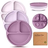 KeaBabies Suction Plates for Baby, Toddler - 3-Pack 100% Silicone Toddler Plates with Suction, Divided, BPA-Free Baby Led Weaning Essentials for Kids, Dishwasher, Microwave Safe, Durable (Amethyst)