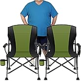2 Pack Oversized Folding Camping Chair for Adults, Supports 450 LBS Camping Chairs, Heavy Duty Camping Chair with Side Pockets, Foldable Outdoor Chair for Camping, Beach, Fishing, Hiking, Green-Black