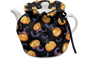 Goronwyfloyd Pumpkin and Bats Teapot Cozy Breakfast Warmer Kitchen Home Decorative Tea Pots Cozy with Insulation Pad for Housewife, Friend, Mom Fall Halloween Decor
