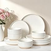 Plates and Bowls Sets, Dinnerware Sets for 4, 12 Pieces Scratch Resistant Dishware Dishes Set, Ceramic Kitchen Dinner Set, Porcelain & Microwave and Dishwasher Safe, Cream White