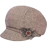BUDUBIBI Women Newsboy Cap, Retro Cotton Cabbie Beret Hat with Flower Buckle Adjustable Octagonal Cap for Ladies Girls