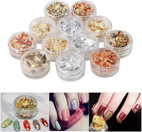 Amazon Co Jp ネイルグリッター 12boxs セットネイルアートゴールドシルバーポリッシュグリッター箔フレークチップステッカーネイルアートデコレーションマニキュアステッカー Jpyly ホーム キッチン