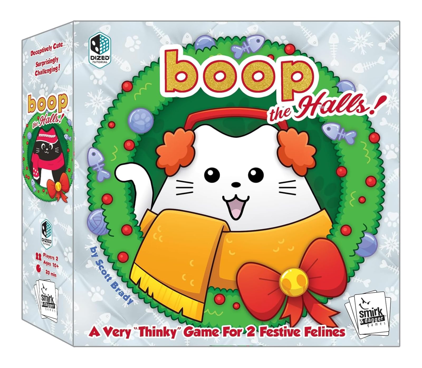 Smirk & Dagger Boop The Halls Board Game Holiday Strategy Game for 2 Players, Ages 10+, 3D Gameboard, Painted Cat Meeples, Alternate Win Conditions, Fun & Challenging Abstract Game