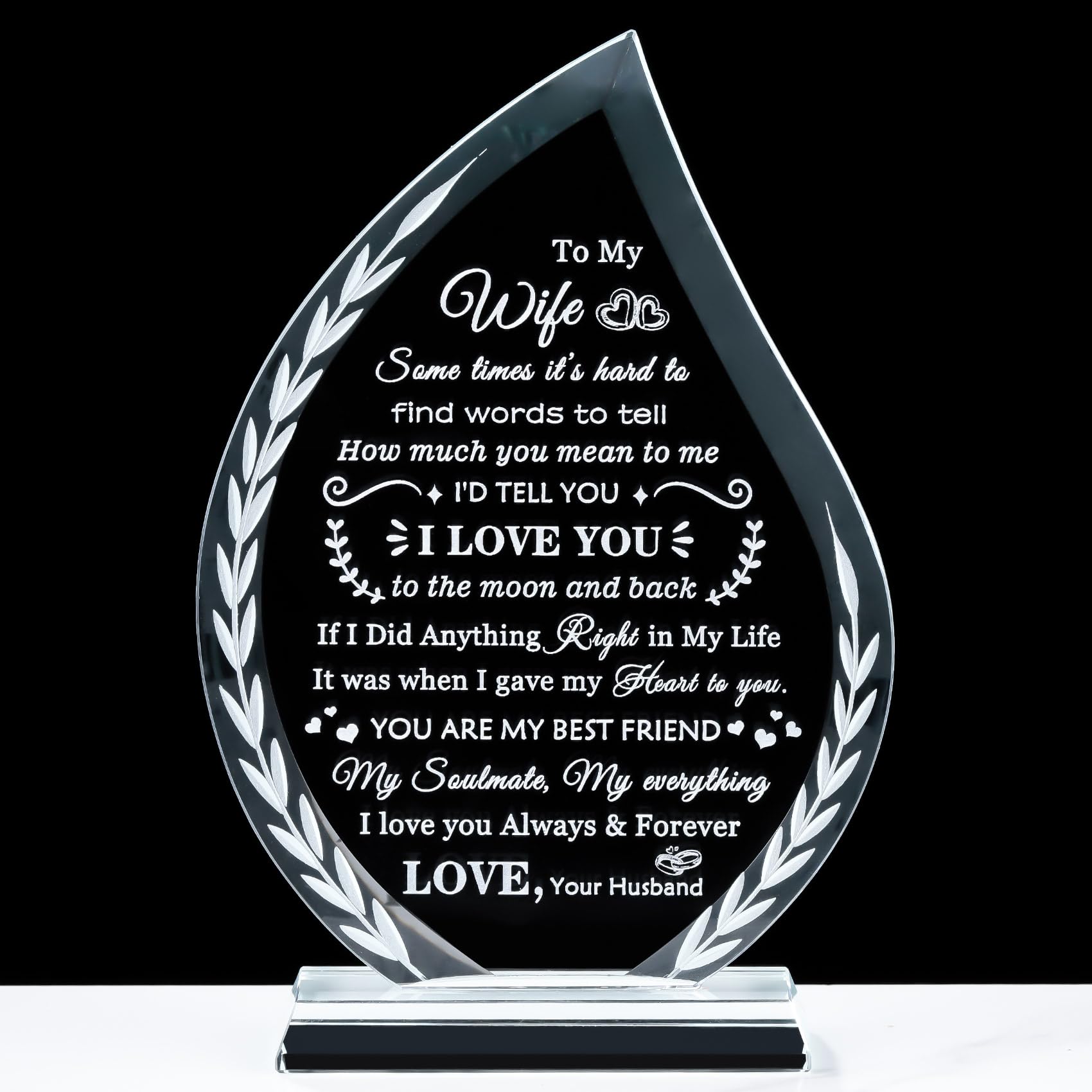 Photo 1 of Gifts for Her Wife from Husband To My Wife Laser Engraved Glass Plaque, Romantic Birthday Wedding Anniversary Christmas Valentines Day Gifts for Women, Meaning Present for Her