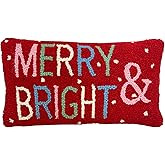 Decorvo Hand Hooked Christmas Pillow - 9X16 inches Throw Pillow for Couch or Dorm (Merry & Bright)