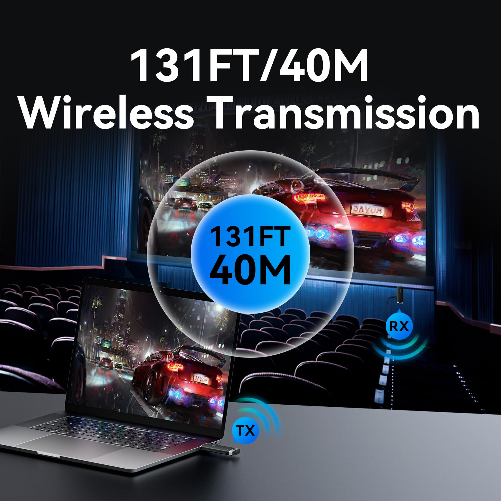 VENTION 2025 Upgraded Wireless HDMI Dongle Transmitter and Receiver 2.4/5GHz 4K Decording, 131FT /40M, Bluetooth Adapter, Wireless Extender Connection with Sender with Miracast 1080P,Black