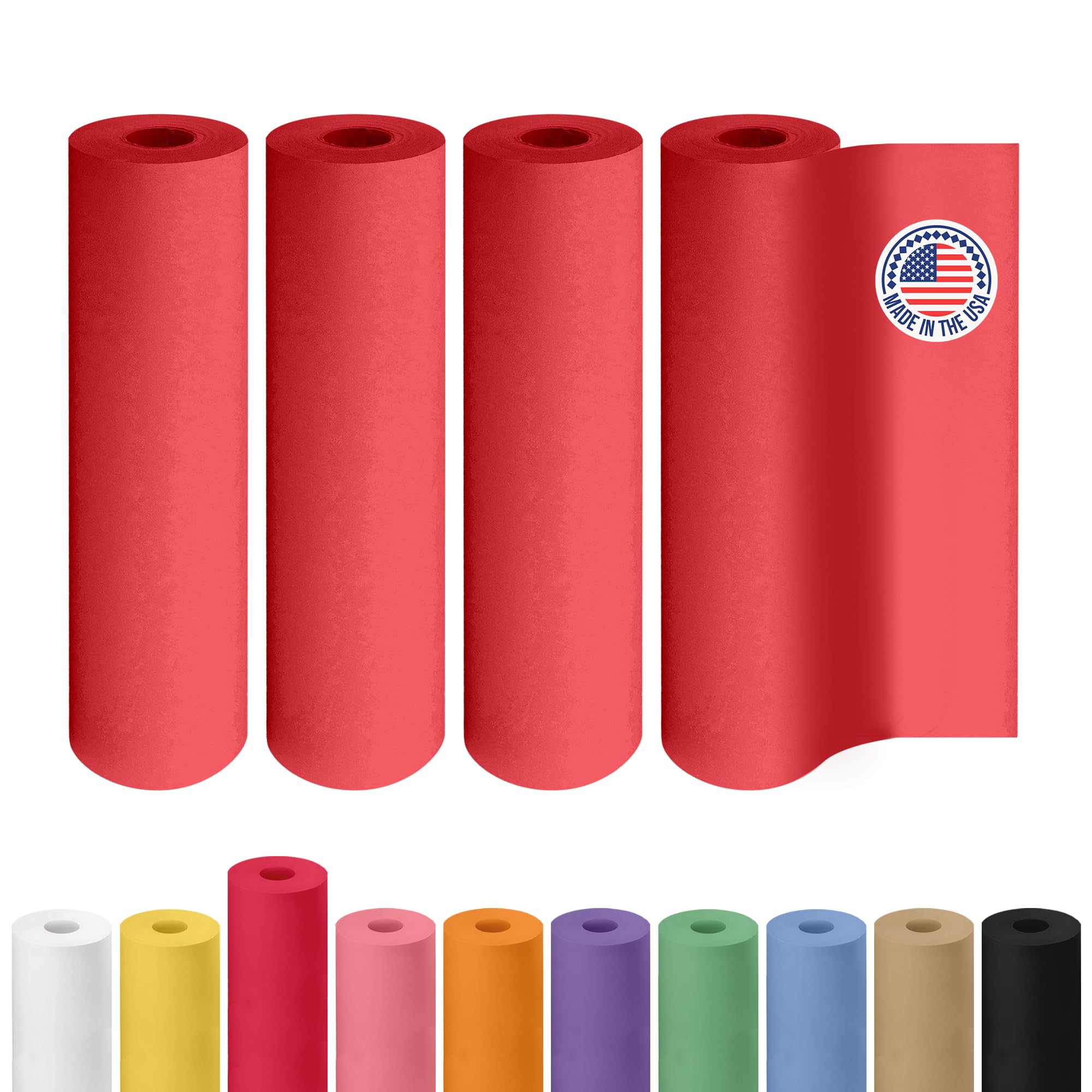12" x 1200" (100 ft) Red Kraft Paper Roll, Pack of 4 - USA-Made Quality Craft Paper for Gift Wrapping, Kids Arts & Crafts, School Projects - Natural Material 50lb Thickness by IDL Packaging Image