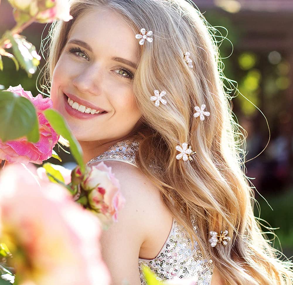 10 Pcs Small Mini Pearl Claw Clips with Flower Design, Sweet Artificial Bangs Clips Decorative Hair Accessories for Women Girls - Image 5