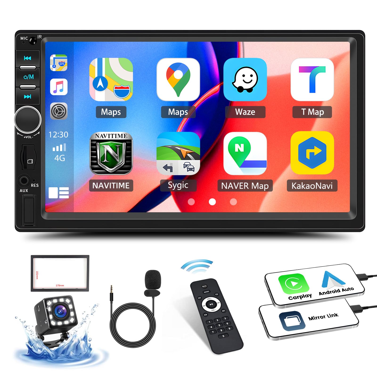 Double Din CarPlay Car Stereo with CarPlay Android Auto, CAMECHO 7 Inch Touchscreen 2 Din Car Radio with Bluetooth Mirror Link SWC FM Radio AUX USB + Reverse Camera+ MIC