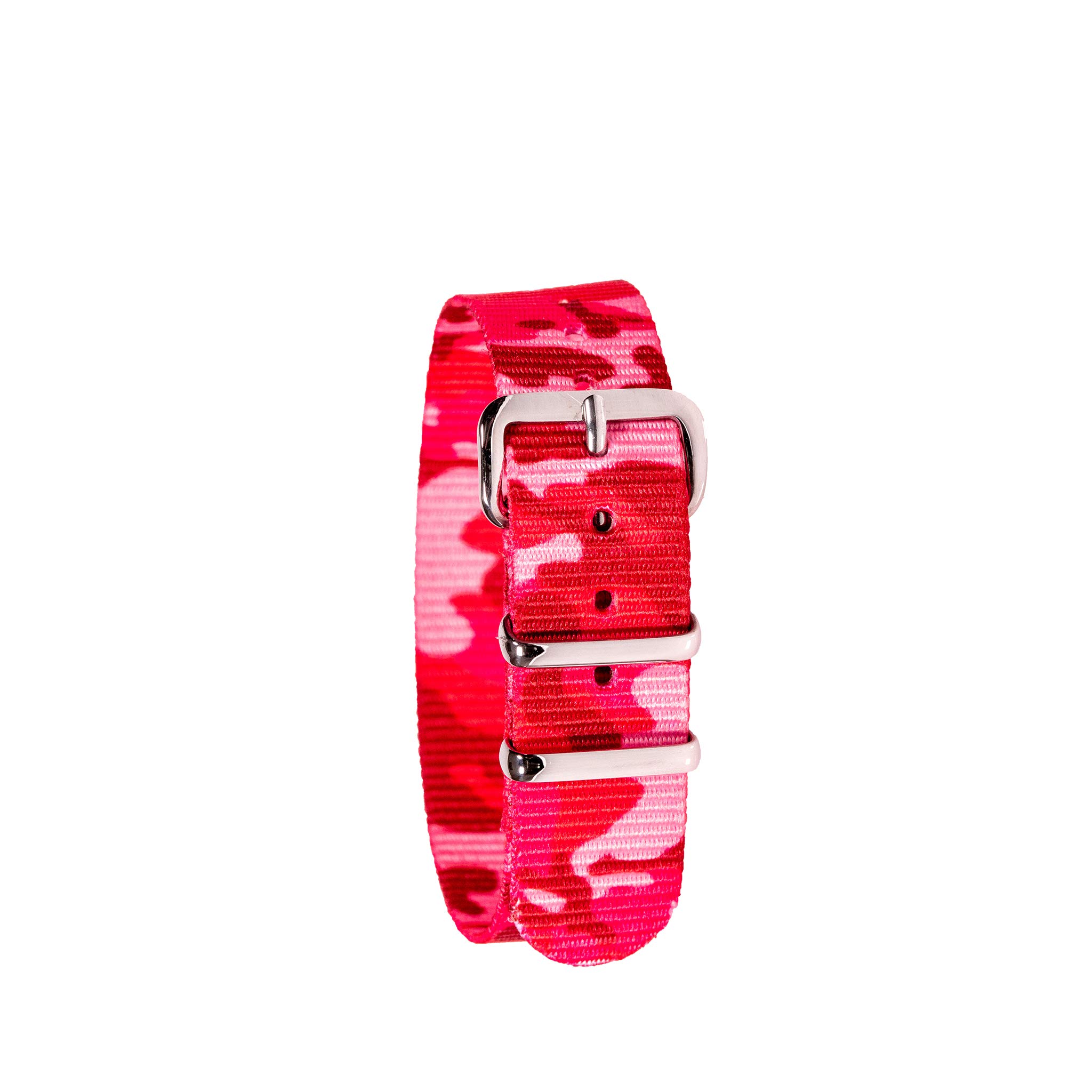 EasyRead Time Teacher Pink Camo Nylon Watch Strap, 16mm Wide, 21.5cm Long, Fits Small Child to Medium Adult, Stainless Steel Buckle, Interchangeable with EasyRead Watches