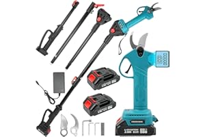 2-in-1 Electric Pole Pruning Shears Cordless, Cordless Pruner with Extension Pole and LED Display with 6.5-ft Pole,Tree Prune