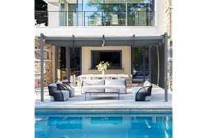 Masyardi 12 x 16 Ft Outdoor Aluminum Pergola, Retractable Canopy & 1 Side Shade for Patio Backyard Garden Deck