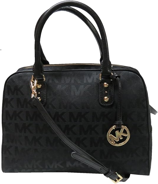Michael Kors Purse Handbag Large Satchel Signature Logo Jacquard Black