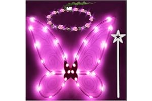 quescu 3pcs Light up Fairy Wings for Adults,LED Butterfly Wings for Girls,Angel Wings Halloween Costume Dress Up for Kids