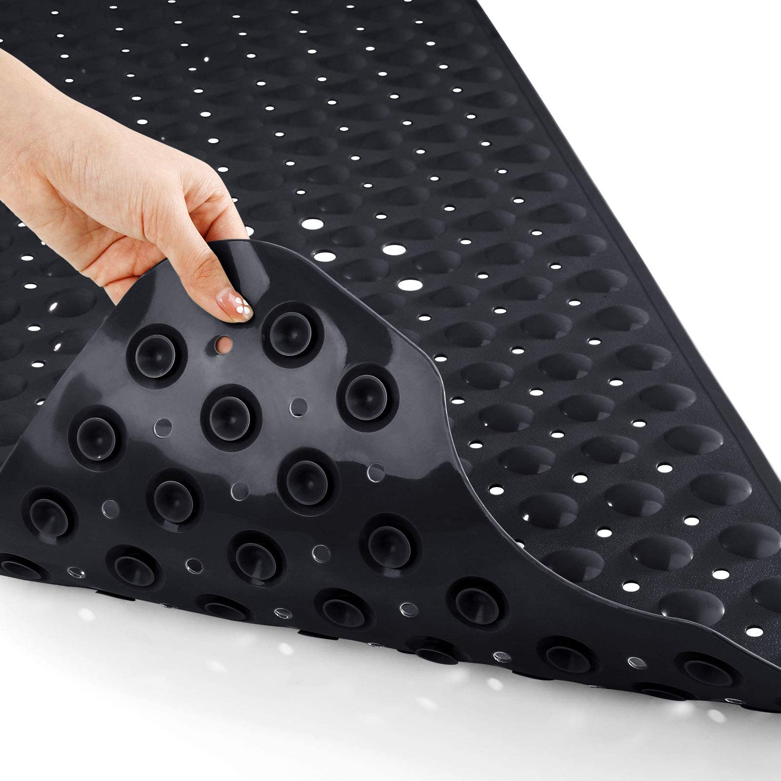Yimobra Bath Mat 100 x 40 cm, Extra Long Non-Slip Shower Mats with Drain Holes and Suction Cups, Machine Washable, Bathtub Mats Ideal for Elderly & Children, Soft on Feet, Black