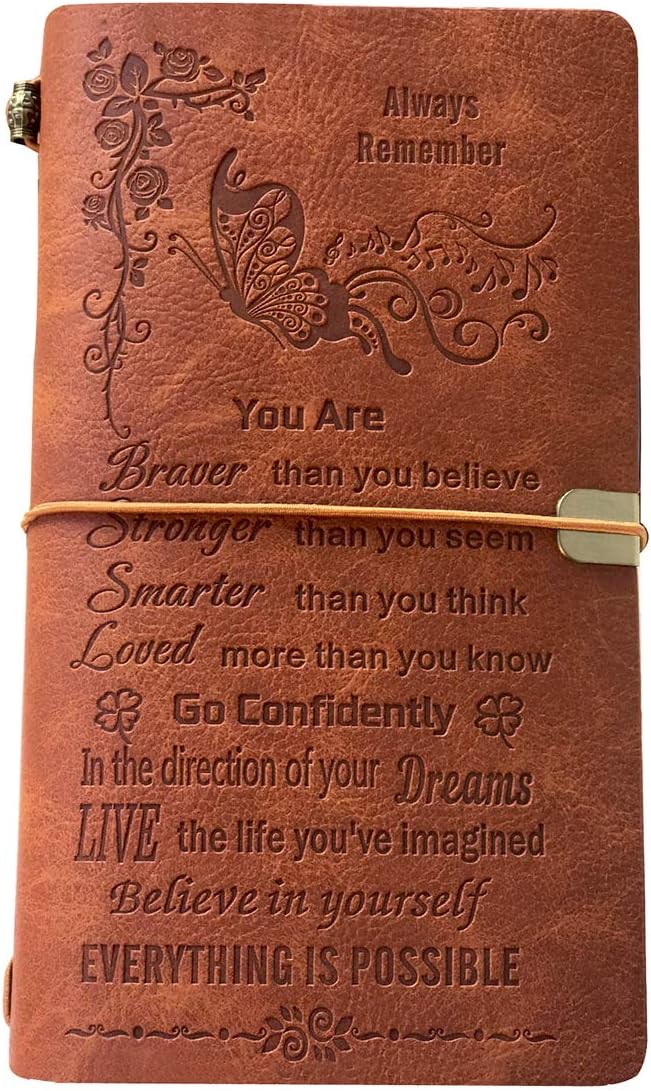 Personalized Gifts Journal Personal Diary Travel Notebook Faux Leather Refillable for Teens Boy Girl Students Men Women Best Birthday Graduation Anniversary Christmas Gift (7.9"x4.7" Brown-4)