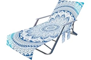 CNKOBE Beach Chair Towel with Side Pockets,Microfiber Chaise Lounge Chair Towel Covers for Sun Lounger Pool Sunbathing Beach Hotel Vacation,Easy to Carry Around,No Sliding (01, 78.7''x29.5'')