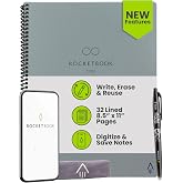 Rocketbook Core Reusable Smart Notebook, Letter Size 8.5x11, Gray | Lined Pages For School Work and Creative Projects, Includes Pen and Towel