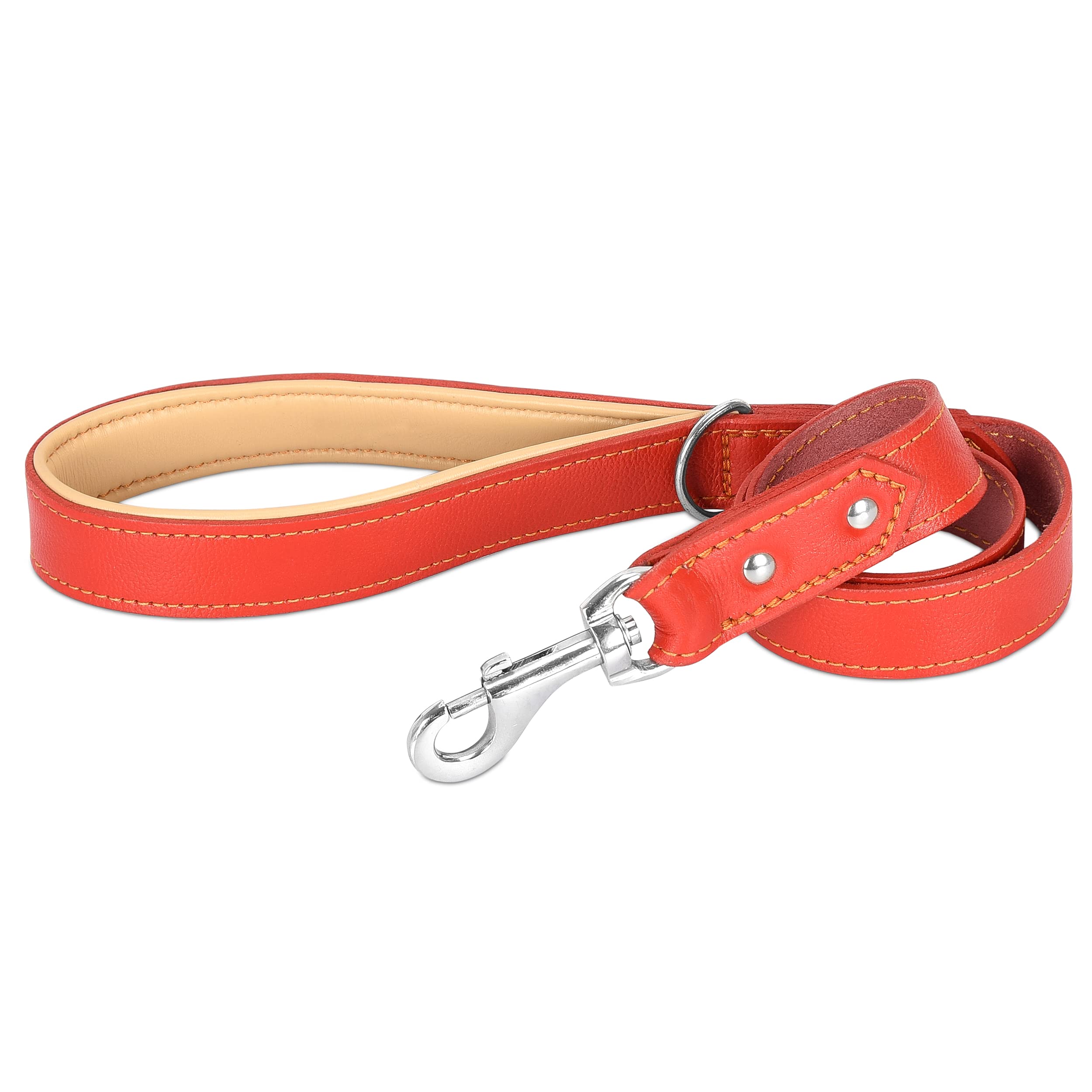 Riparo Heavy Duty Leather Dog Leash with Padded Handle, 3FT Long Dog Lead, 1.25IN Wide Dog Training Walking Leashes for Medium Large Dogs (Red, 3FT x 1.25")