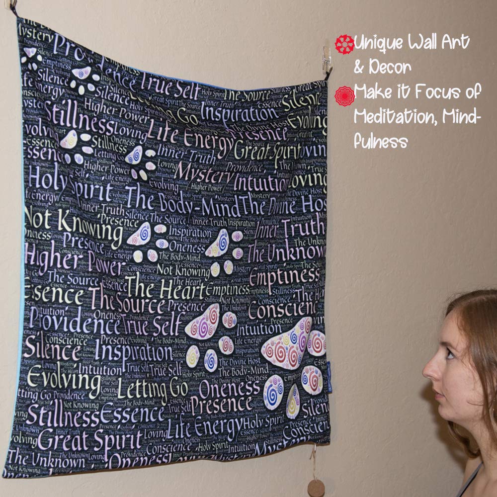 Footprints Decor-Premium Velvet Meditation Mat|Wall Art Tapestry Wall Hanging |Convertible Meditation Cushion Cover|Unique Meditation Gift for Men,Women|Dual Printed,Travel Yoga mat 70x70cm|Satin Bag