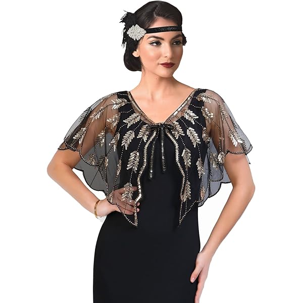 Z&X Women's 1920s Beaded Sequin Shawl Wrap Fringed Evening Party