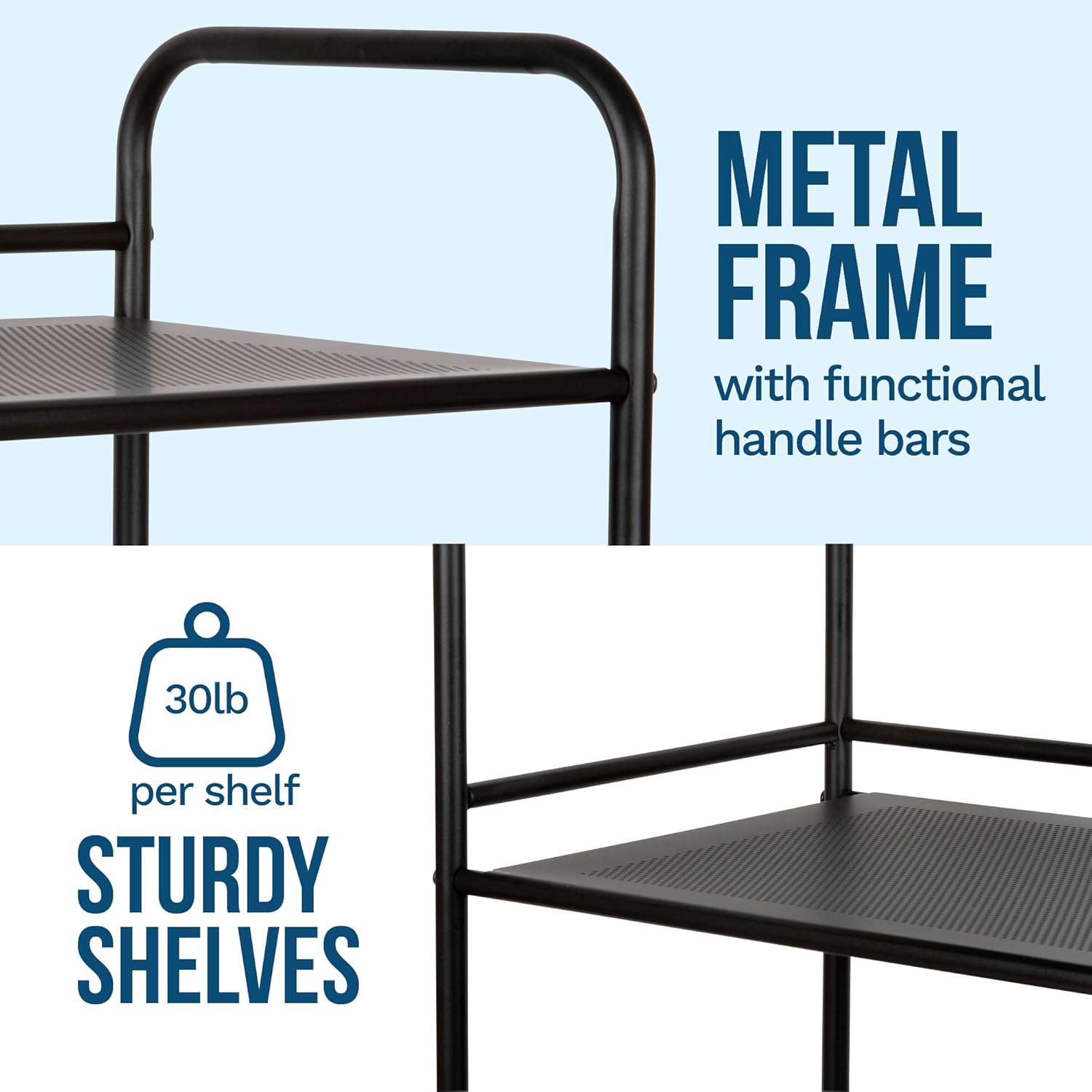 Richards Homewares Rolling Cart Black Shelves with Wheels with Heavy Duty Metal Frame - Supports 30 lbs per Tier - Utility Storage Cart Organizer with 3 Shelves: Home Improvement