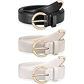 XZQTIVE 3 Packs Women's Leather Belts For Jeans Dresses Pants Fashion Ladies Waist Belt with Gold Buckle