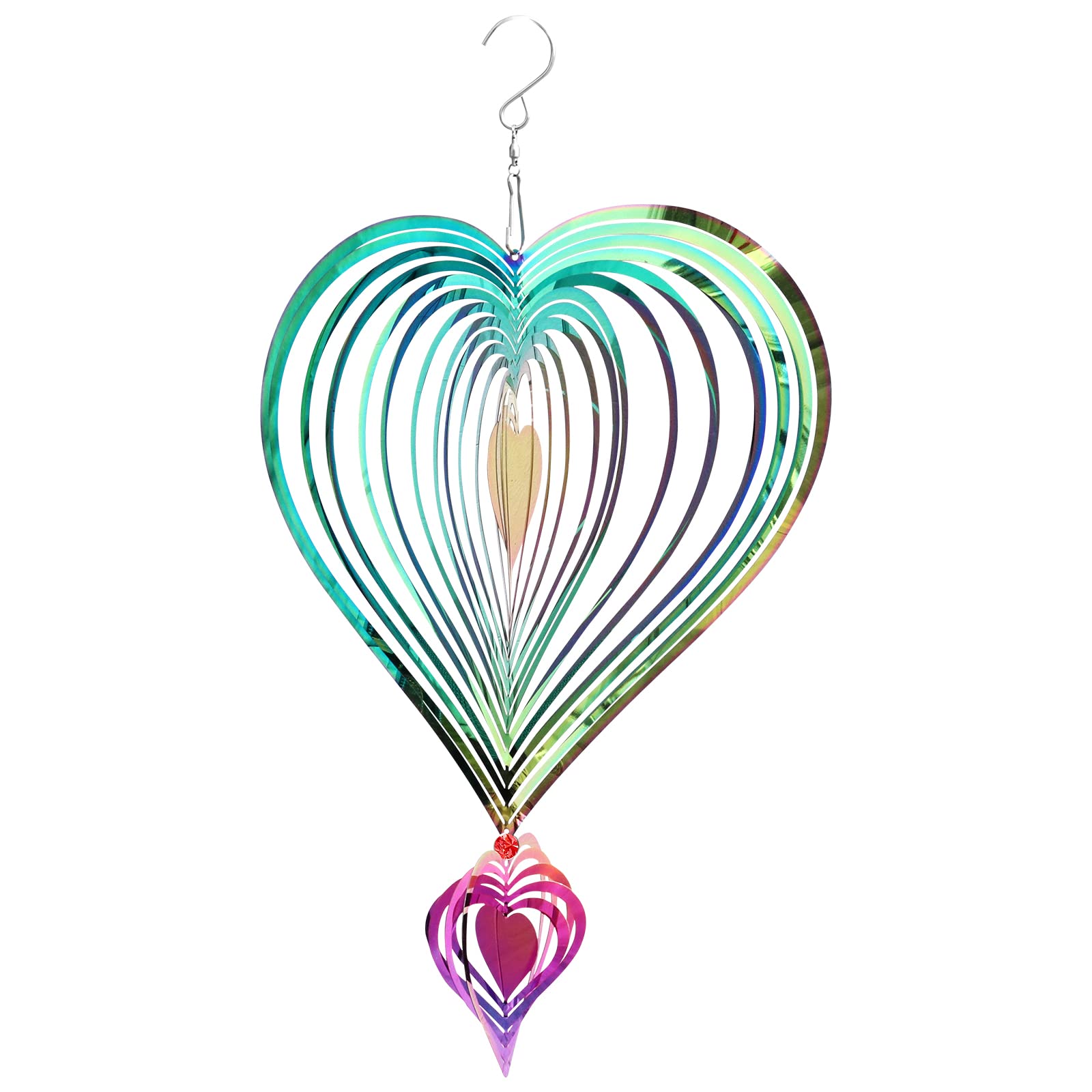 Seahelms Wind Spinner Outdoor Metal Decorations, 3D Heart Wind chimes for Garden, Hanging Mirror Stainless Steel Wind Sculptur Spinner, Indoor Outdoor Wind Catchers Crafts Ornaments Gifts (Multi-2H)