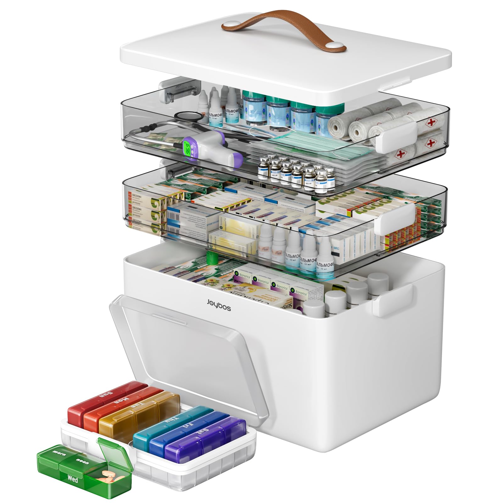 Photo 1 of 3+7Combo Set (3-Tier Medicine Organizer +7 Color Pill Case), Sunscreen and Moisture-Proof, for Vitamins, Tablets, etc. (Medicine Organizer Combo Set)