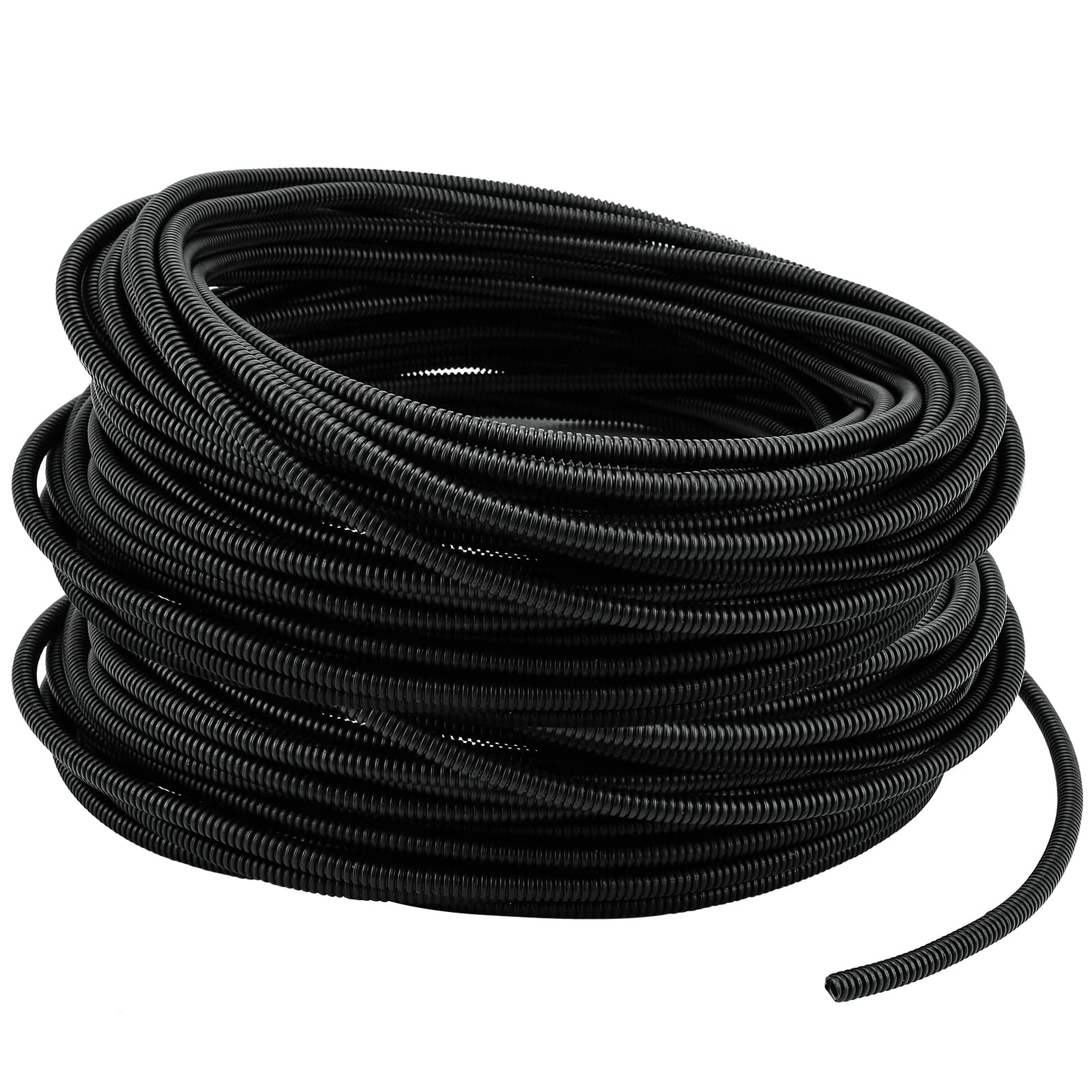 JEUIHAU 25m Corrugated Wire Tube, OD 7mm x ID 4.5mm Dia Wire Loom Split Tubing Hose Cable Wire Protector Polyethylene Flexible Cover Conduit Pipe, Black