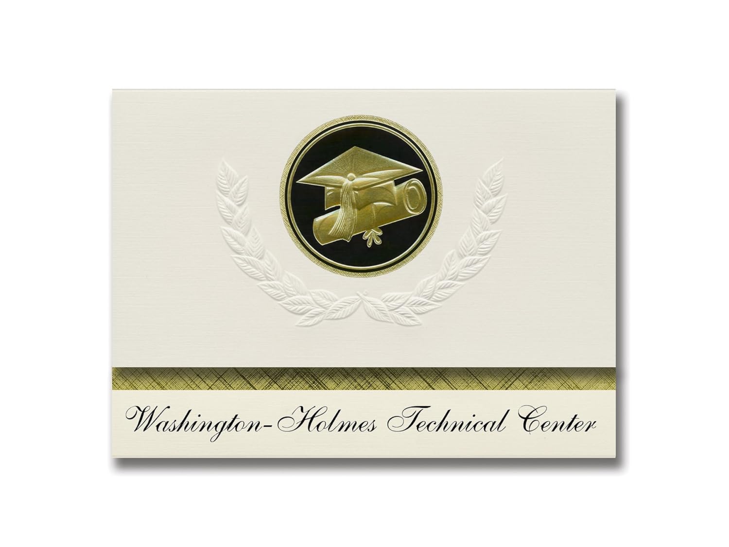 Signature Announcements Washington-Holmes Technical Center (Chipley, FL) Graduation Announcements, Presidential Elite Pack 25 Cap & Diploma Seal. Black & Gold.