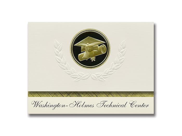 Signature Announcements Washington-Holmes Technical Center (Chipley, FL) Graduation Announcements, Presidential Elite Pack 25 Cap & Diploma Seal. Black & Gold.