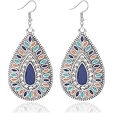 Handmade Bohemian Vintage Dangle Earrings Boho Fashion Hollow Metal Earrings Unique Antique Bronze Tribal Ethnic Teardrop Dangle Drop Earrings For Women Vintage Jewelry