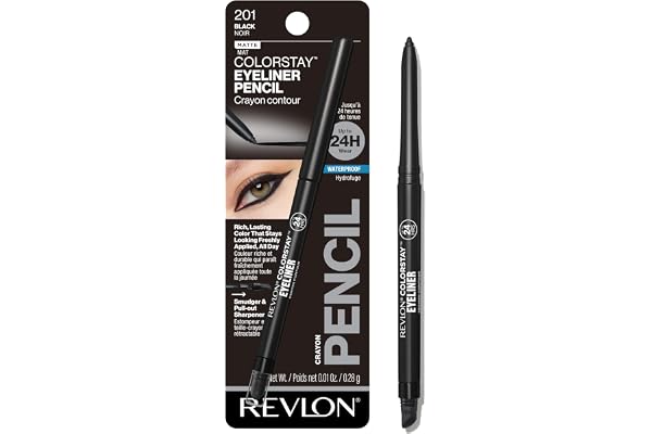 Revlon ColorStay Pencil Waterproof Eyeliner, Smudge-Proof, Eye Makeup with Built-In Sharpener, 201 Black, 0.01 oz