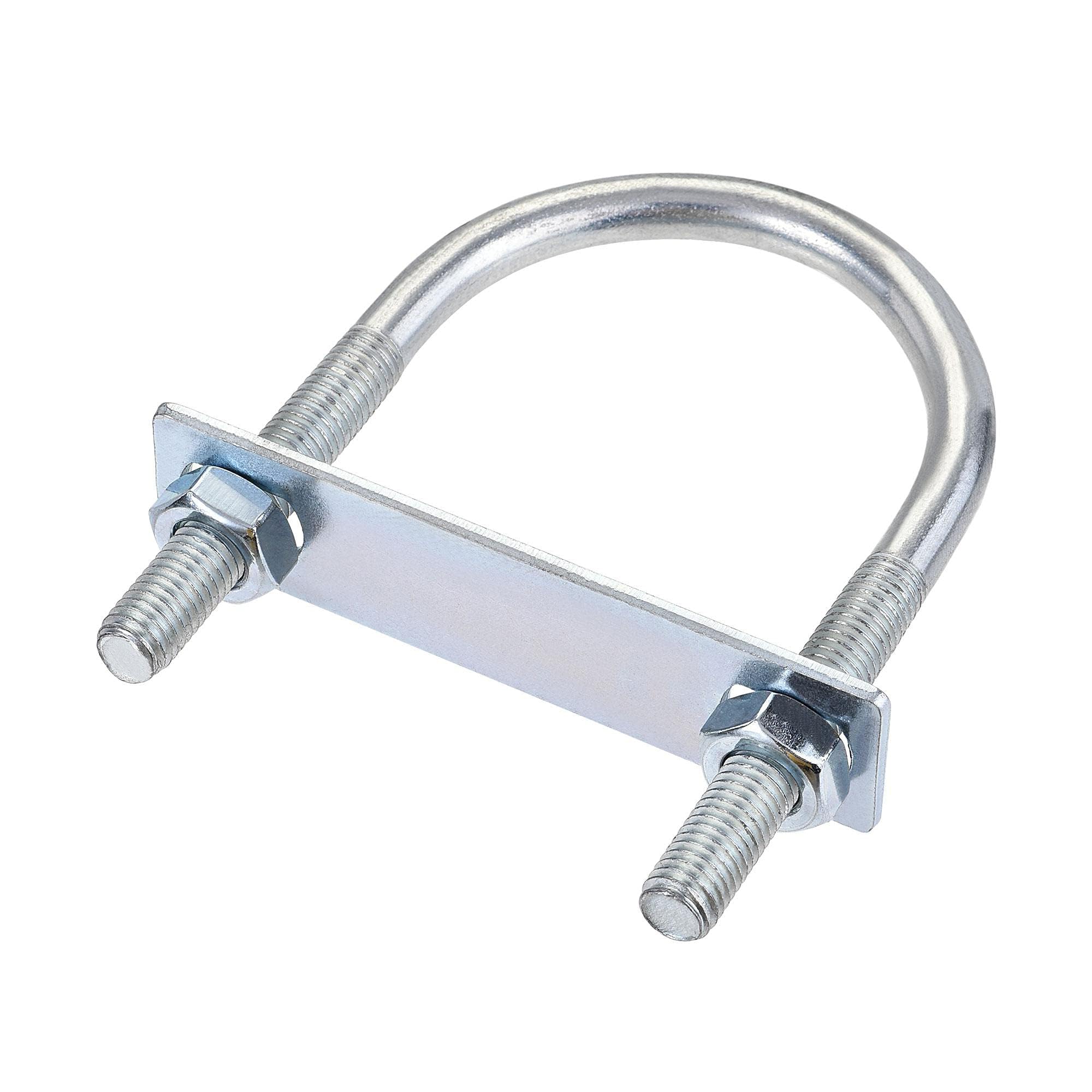 MACHSWON Round U-Bolt,1 Set Zinc Plated Alloy Steel M10 U Bolts 65mm(2.56") Inner Width 110mm Length with Nuts and Frame Plate for Automobiles Boat Trailer