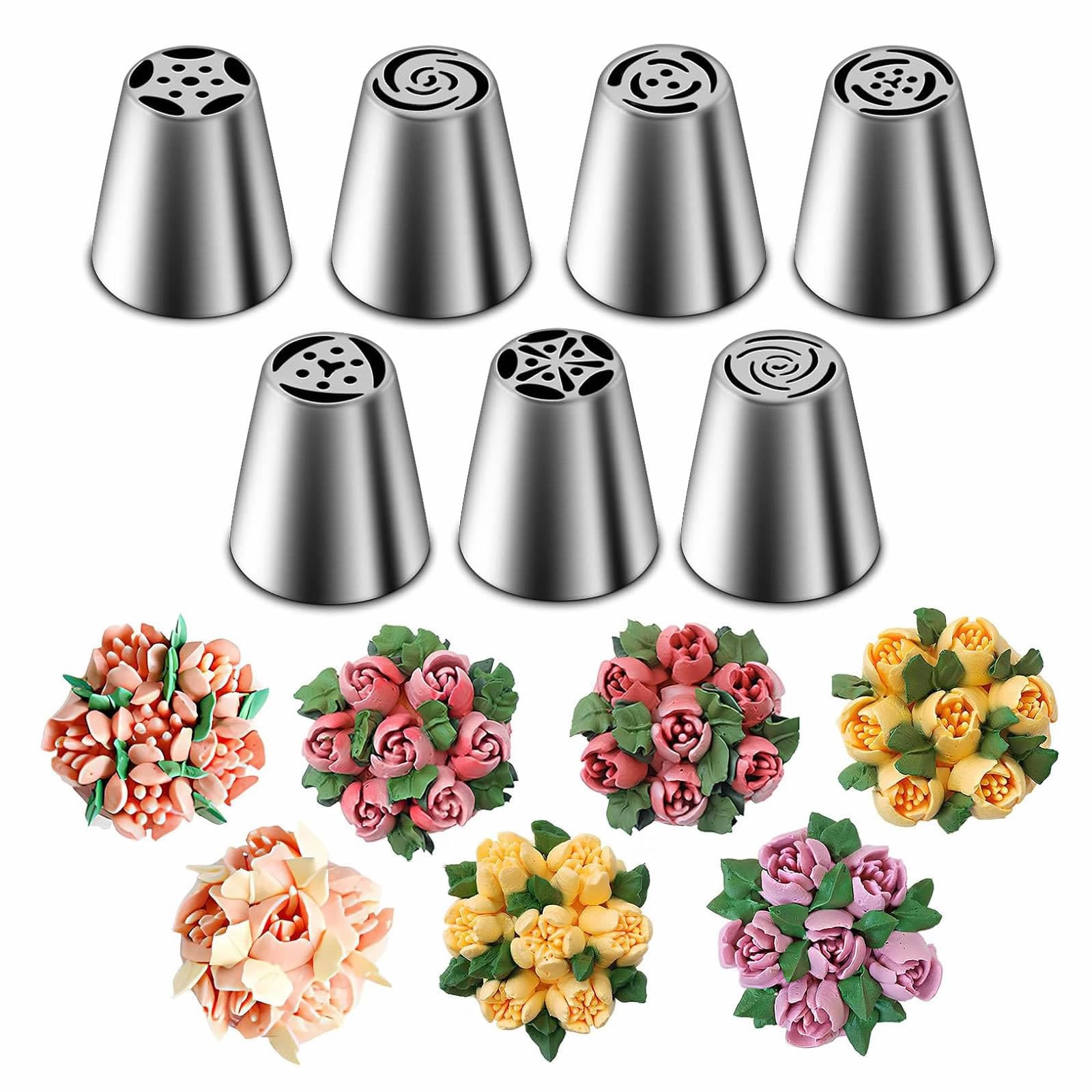 DUORUI 7pcs Russian Icing Piping Nozzle Tips Set Make Flower Cream Cake Decorating Cupcake Fondant Stainless Steel
