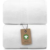 Alusa Home 100% Organic Luxury Bath Sheets - GOTS Certified - Extra Large 35x70 Inches (Pack of 2) Zero-Twist, Long-Staple Cotton Bath Sheet Set (White)