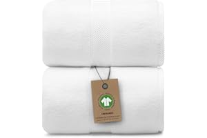 Alusa Home 100% Organic Luxury Bath Sheets - GOTS Certified - Extra Large 35x70 Inches (Pack of 2) Zero-Twist, Long-Staple Cotton Bath Sheet Set (White)