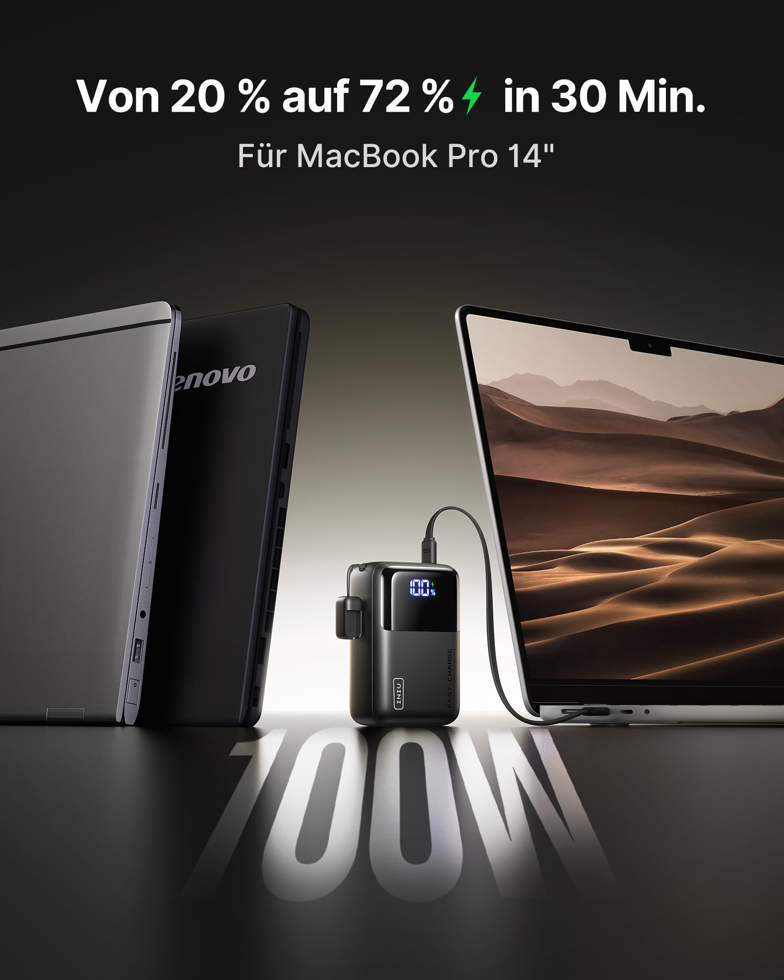 INIU Laptop Power bank, Ultra Kompakt 100W Schnellladung Powerbank, 25000mAh Hochkapazität Externer Akku mit USB C Kabel, Flugtauglich, für MacBook, Steam Deck, iPhone 17/16/15 Pro, Samsung, iPad uvm. 4