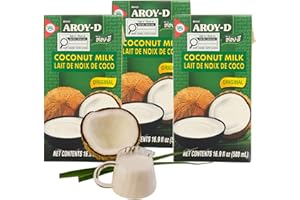 Aroy D Coconut Milk (UHT) 500ml *3 Packs, 99.95% Coconut Milk. 22% Fat. (500ml*3packs)