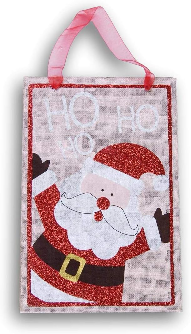 Christmas Decor - Glitter Accent Hanging Sign - 12 x 8 Inches (Ho Ho Ho)