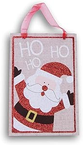 Christmas Decor - Glitter Accent Hanging Sign - 12 x 8 Inches (Ho Ho Ho)
