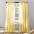 No. 918 Erica Crushed Sheer Voile Rod Pocket Curtain Panel, 51" x 84", Yellow