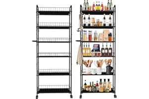 Seadasyoon Slim Rolling Cart,6-Tier Storage Cart with Handle, 6in Mobile Shelving Unit with Wheels, Metal Wire Storage Rack with Baskets for Kitchen Bathroom Office Laundry Narrow Piaces