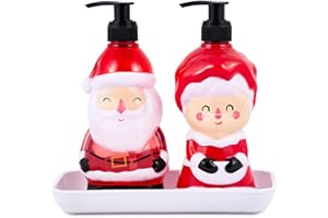 Simple Pleasures Santa & Mrs. Claus Christmas Holiday 2 Pack Frosted Vanilla Scented Decorative Refillable Soap Dispensers for Kitchen Countertops and Bathroom Sinks